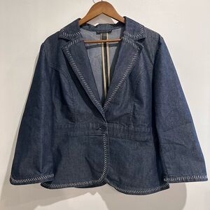 APOSTROPHE Denim Contrast Stitch Collared Boho Blazer  Size‎ 16